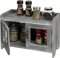 stylish rustic gray whitewashed wood cabinet for kitchen/bathroom storage: featuring glass windows, by mygift logo