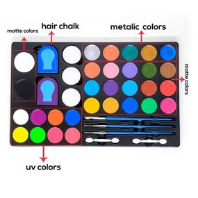 img 3 attached to 🎨 Shiyeen Kids Face Paint Kit - 30 Large Water Based Paints, 2 Hair Dye Clips, 12 Stencil Stickers - Halloween Makeup Palette, Safe & Gentle Face Paints for Sensitive Skin