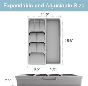 img 3 attached to 🍴 YUOIOYU Expandable Cutlery Organizer for Kitchen Drawers - Neatly Organize Flatware, Forks, and Spoons in Gray Silverware Tray