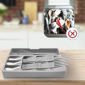 img 2 attached to 🍴 YUOIOYU Expandable Cutlery Organizer for Kitchen Drawers - Neatly Organize Flatware, Forks, and Spoons in Gray Silverware Tray