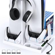 🎮 oivo ps5 vertical stand: controller charging station, suction cooling fan & dual charger - enhanced gaming accessories for ps5 console with headset holder logo