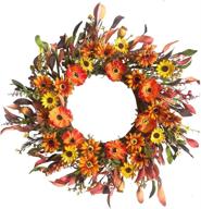 🍂 autumn wildflowers wreath - artificial fall floral wreath with orange daisies for front door, wall, and window decor - perfect for thanksgiving harvest festival celebration - 20in логотип