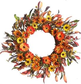 img 4 attached to 🍂 Autumn Wildflowers Wreath - Artificial Fall Floral Wreath with Orange Daisies for Front Door, Wall, and Window Decor - Perfect for Thanksgiving Harvest Festival Celebration - 20in