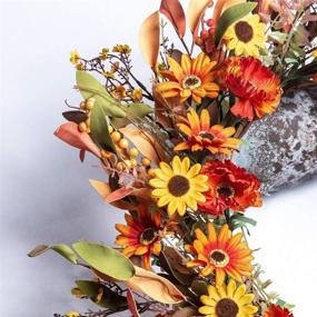 img 2 attached to 🍂 Autumn Wildflowers Wreath - Artificial Fall Floral Wreath with Orange Daisies for Front Door, Wall, and Window Decor - Perfect for Thanksgiving Harvest Festival Celebration - 20in