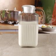 🍶 ribbed glass pitcher with lid and handle - sleek and elegant 60oz. capacity for milk, iced tea, juices, water, and more - 1.8l (white lid) logo