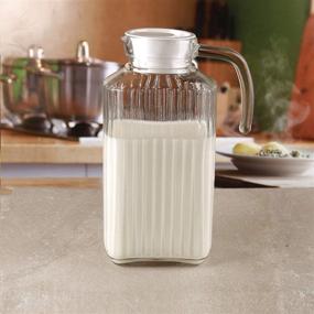 img 4 attached to 🍶 Ribbed Glass Pitcher with Lid and Handle - Sleek and Elegant 60oz. Capacity for Milk, Iced Tea, Juices, Water, and More - 1.8L (White Lid)