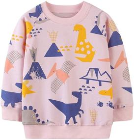 img 4 attached to 🦕 BGIRNUK Dinosaur Printed Toddler Girls Cotton Long Sleeve Crewneck Pullover Sweatshirts - Kids Tops