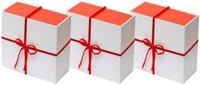 img 4 attached to 🎁 Premium 3-Pack Gift Box Set - Your Gatherings: Magnetic Closure, Collapsible Box with Tissue Paper and Velvet Ribbons - Ideal for Birthday, Wedding, Baby Shower Gifts - Folds Flat (Size: 8x8x4, Color: White/Red)