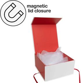 img 1 attached to 🎁 Premium 3-Pack Gift Box Set - Your Gatherings: Magnetic Closure, Collapsible Box with Tissue Paper and Velvet Ribbons - Ideal for Birthday, Wedding, Baby Shower Gifts - Folds Flat (Size: 8x8x4, Color: White/Red)