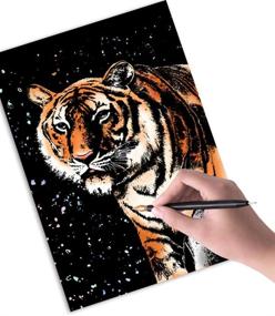 img 1 attached to 🎨 C-pop Scratch Art Paper DIY Night View Scratchboard for Adults and Kids - Wild Animals, 8.2"x11.4" - Includes Stylus and Black Brush