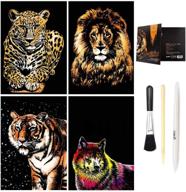 🎨 c-pop scratch art paper diy night view scratchboard for adults and kids - wild animals, 8.2"x11.4" - includes stylus and black brush logo