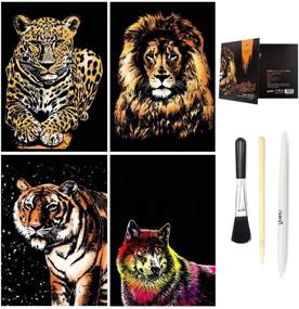 img 2 attached to 🎨 C-pop Scratch Art Paper DIY Night View Scratchboard for Adults and Kids - Wild Animals, 8.2"x11.4" - Includes Stylus and Black Brush