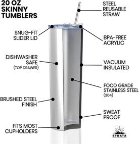 img 2 attached to 🥤 Silver Skinny Tumblers - Pack of 4, 20oz Double Wall Insulated Stainless Steel Tumblers with Lids and Straws - Travel Tumbler Mug, Iced Coffee Cup, Reusable Water Bottle for Tea, Smoothies