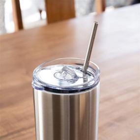 img 1 attached to 🥤 Silver Skinny Tumblers - Pack of 4, 20oz Double Wall Insulated Stainless Steel Tumblers with Lids and Straws - Travel Tumbler Mug, Iced Coffee Cup, Reusable Water Bottle for Tea, Smoothies