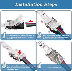 img 2 attached to 20-Pack Waterproof 4 Pin LED Light Strip Connectors for 10mm RGB 5050 LED Strip Lights - Strip-to-Wire Connector & LED Strip Jumper Connector with 2 x 16.4 Feet Extension Cables