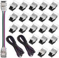 20-pack waterproof 4 pin led light strip connectors for 10mm rgb 5050 led strip lights - strip-to-wire connector & led strip jumper connector with 2 x 16.4 feet extension cables logo