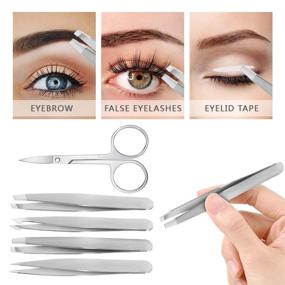 img 1 attached to Precision Eyebrow Tweezers with Leather Case - Professional Stainless Steel Tool for Brow Shaping, Facial Hair & Eyelash Grooming - Silver