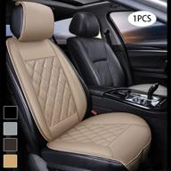 high-quality pu leather car seat cover protector for front seats - breathable & non-slip interior car accessories - waterproof seat cushion - universal fit for 95% of auto/truck/suv/van - beige logo
