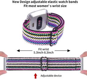 img 2 attached to 📿 Joyozy Adjustable Elastic Bands for Fitbit Versa 2/Fitbit Versa/Fitbit Versa Lite - Soft and Stretchy Nylon Wristband Strap Replacement for Women and Men