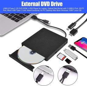 img 2 attached to 📀 High-Speed External DVD Drive with USB3.0/Type-C, CD-ROM Burner for Laptop, 2 USB3.0 Ports, SD/TF Port, Micro USB C Cord – Windows 10/8/7 Mac Book Linux OS