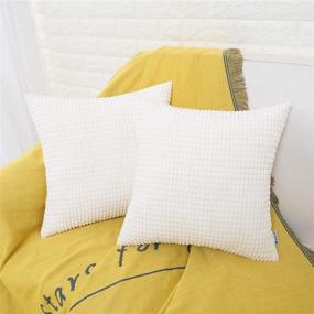 img 1 attached to Hwy 50 Cream White Throw Pillow Cover 18x18 inch - Soft Comfy Corduroy, Solid Square Set of 2 Cushion Covers for Bedroom Car Indoor - Corn Striped