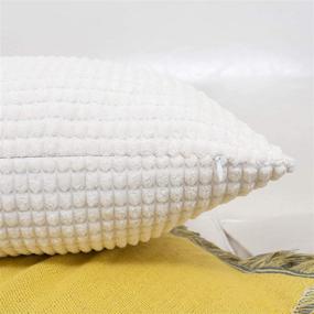 img 3 attached to Hwy 50 Cream White Throw Pillow Cover 18x18 inch - Soft Comfy Corduroy, Solid Square Set of 2 Cushion Covers for Bedroom Car Indoor - Corn Striped