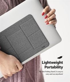 img 2 attached to 💻 Ringke Folding Stand 2 - Portable & Foldable, Lightweight Design with Anti-Slide Base, Open Space Cooling, Two Elevation Adjustments - Invisible Laptop Stand for MacBooks, Tablets, Laptops, and Notebooks (Gray)