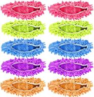 multicolored microfiber mop slippers shoes cover - soft, washable, & reusable cleaning tool for floors, dust, dirt, hair - 5 pairs for men and women - ideal for house, office, bathroom, and kitchen logo