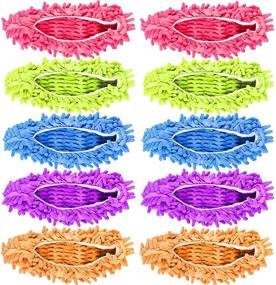 img 4 attached to Multicolored Microfiber Mop Slippers Shoes Cover - Soft, Washable, & Reusable Cleaning Tool for Floors, Dust, Dirt, Hair - 5 Pairs for Men and Women - Ideal for House, Office, Bathroom, and Kitchen