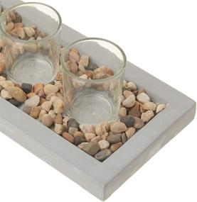 img 1 attached to Gray Cement Tray with Natural Pebbles, Decorative Rustic Finish, and 3 Clear Glass Votive Candle Holders