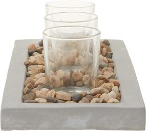 img 2 attached to Gray Cement Tray with Natural Pebbles, Decorative Rustic Finish, and 3 Clear Glass Votive Candle Holders