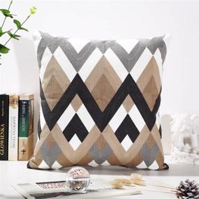 img 3 attached to 🛋️ Oneslong Throw Pillow Case Covers - Set of 2: 100% Cotton, Decorative Geometric Strip Embroidered Design on Solid Natural White Background - Enhance Your Couch, Sofa, Bed! 18 x 18 Inches - Cushion Not Included