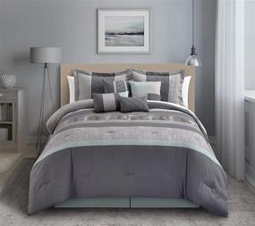 img 4 attached to Luxurious Euphoria: Chic Home King Size 🛏️ 8-Piece Dark Grey/Green Comforter Set with Exquisite Embroidery