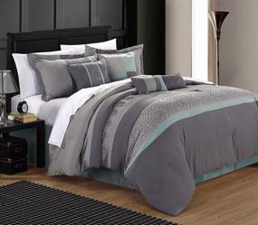 img 3 attached to Luxurious Euphoria: Chic Home King Size 🛏️ 8-Piece Dark Grey/Green Comforter Set with Exquisite Embroidery