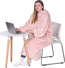 img 4 attached to 🔥 KPBLIS Oversized Wearable Blanket Hoodie - Warm and Cozy Giant Fleece Sweatshirt with Sleeves and Pocket for Women, Men, Adults and Kids - Pink