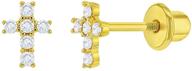 plated clear religious cross earrings logo