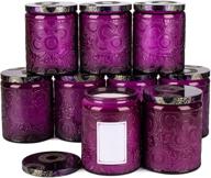 🕯️ превосходный фиолетовый тисненый стеклянный контейнер для свечей с крышкой и этикетками, 8 унций - упаковка из 9 штук: идеально подходит для стильного и ароматного декора дома логотип