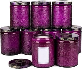 img 4 attached to 🕯️ Превосходный фиолетовый тисненый стеклянный контейнер для свечей с крышкой и этикетками, 8 унций - Упаковка из 9 штук: Идеально подходит для стильного и ароматного декора дома