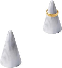 img 2 attached to 💍 KESHENG Modern Marble Ring Holder Tower - Elegant Ceramic Cone Shape Decorative Stand for Jewelry Rings/Wedding Rings in Grey & Grey