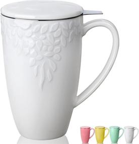 img 4 attached to 🍵 Premium Porcelain Tea Cup with Infuser and Lid - 16 Ounces Large Tea Infuser Mug - Ceramic Strainer Cup with Tea Bag Holder - Perfect for Loose Tea Steeping - Elegant Pure White Leaf Design