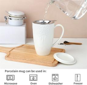 img 2 attached to 🍵 Premium Porcelain Tea Cup with Infuser and Lid - 16 Ounces Large Tea Infuser Mug - Ceramic Strainer Cup with Tea Bag Holder - Perfect for Loose Tea Steeping - Elegant Pure White Leaf Design