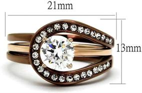 img 3 attached to 💍 Stunning Marimor Jewelry: 1Ct Cubic Zirconia Rose & Brown Stainless Steel 2 Piece Wedding Ring Set for Women