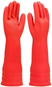 img 4 attached to 🧤 Versatile Household Rubber Cleaning Gloves - 3 Pairs - Waterproof, Latex-free, Reusable with Long Cotton Lining for Dishwashing and Kitchen Tasks