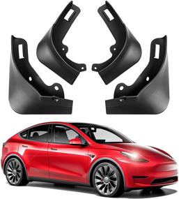 img 4 attached to 🚗 Оптимизированный комплект из 4 защитных крыльев от брызг для Tesla Model Y | Аксессуары для Tesla Model Y без сверления для улучшенной защиты