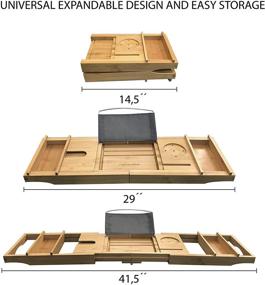 img 2 attached to 🛀 Роскошный поднос для ванны из бамбука - премиальный складной дизайн, подходит для всех аксессуаров для ванны, винный бокал, книги, планшеты, мобильные телефоны, шампунь, мыло - полка для ванны для максимального расслабления