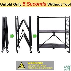 img 3 attached to 🛒 Foldable Kitchen Storage Shelf Rack - Tiered Storage Shelves for Easy Organization, No Assembly Required - Rolling Cart for Garage, Bathroom & More