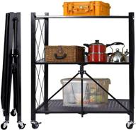 🛒 foldable kitchen storage shelf rack - tiered storage shelves for easy organization, no assembly required - rolling cart for garage, bathroom & more logo