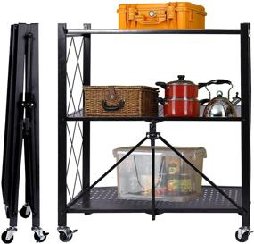 img 4 attached to 🛒 Foldable Kitchen Storage Shelf Rack - Tiered Storage Shelves for Easy Organization, No Assembly Required - Rolling Cart for Garage, Bathroom & More