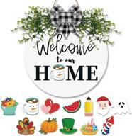 🏡 rustic wooden welcome hello sign for front door decor - interchangeable, seasonal farmhouse porch home wreath sign 12 inches with 12pcs decorations for fall, halloween, christmas, thanksgiving gifts (white) logo