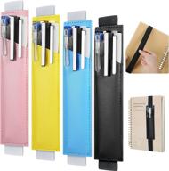 colorful pu leather pen sleeve pouch with adjustable elastic band - elastic notebook pen holder for hardcover journals and notebooks, 8-1.5 inch, detachable - yellow, blue, pink, black logo